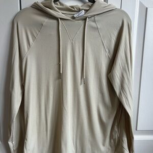 Sage Collective Tan Ribbed Lightweight Hoodie with Thumbholes